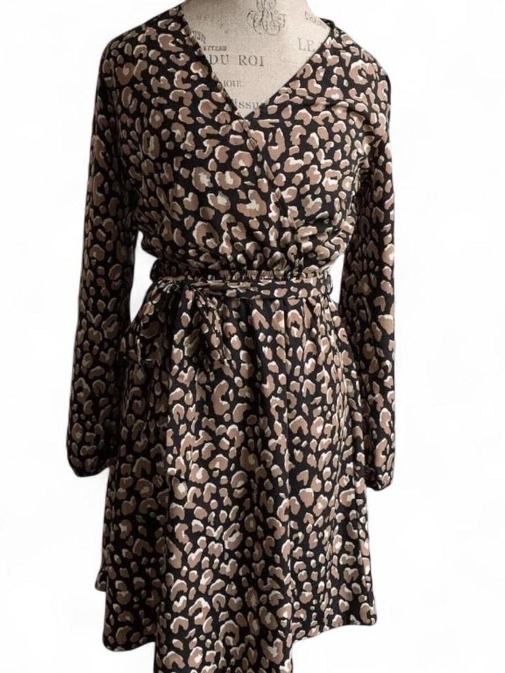 Kaileigh Faux Wrap Leopard Midi Dress Autumn Wedding Guest Women's L Classic